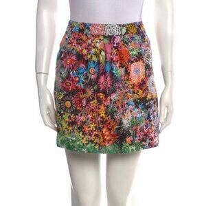 SEE BY CHLOE Silk Pleated Floral Mini Skirt Womens 8 Pockets Multicolored Luxury